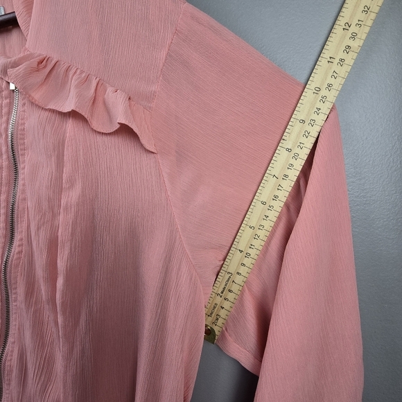 CJ BANKS Chic Ruffled Zip Cardigan Jacket Pink Womens Plus Sz 3X Dressy feminine - Picture 10 of 13